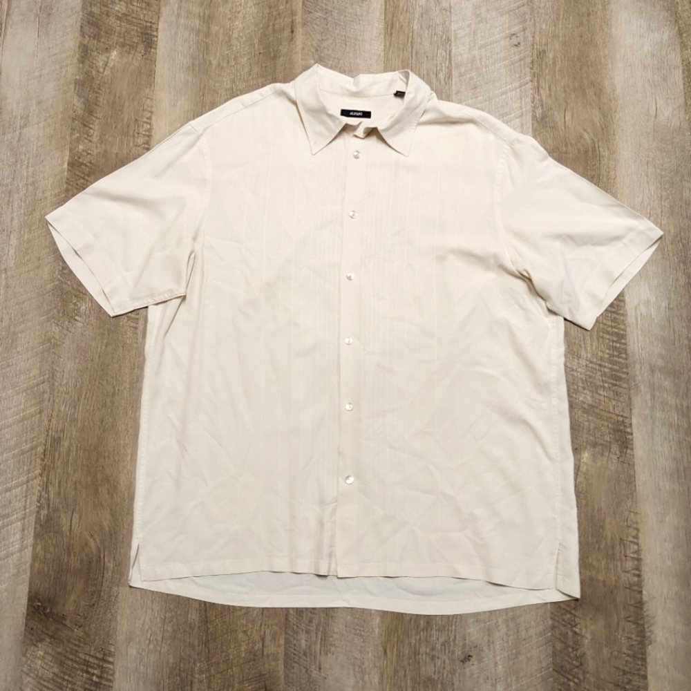 Alfani Men's Creamy Beige Silk Button Down Shirt Short Sleeve